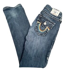 True Religion Rainbow Stitch Straight Womens 26x30 Altered Jeans USA Vintage Y2K